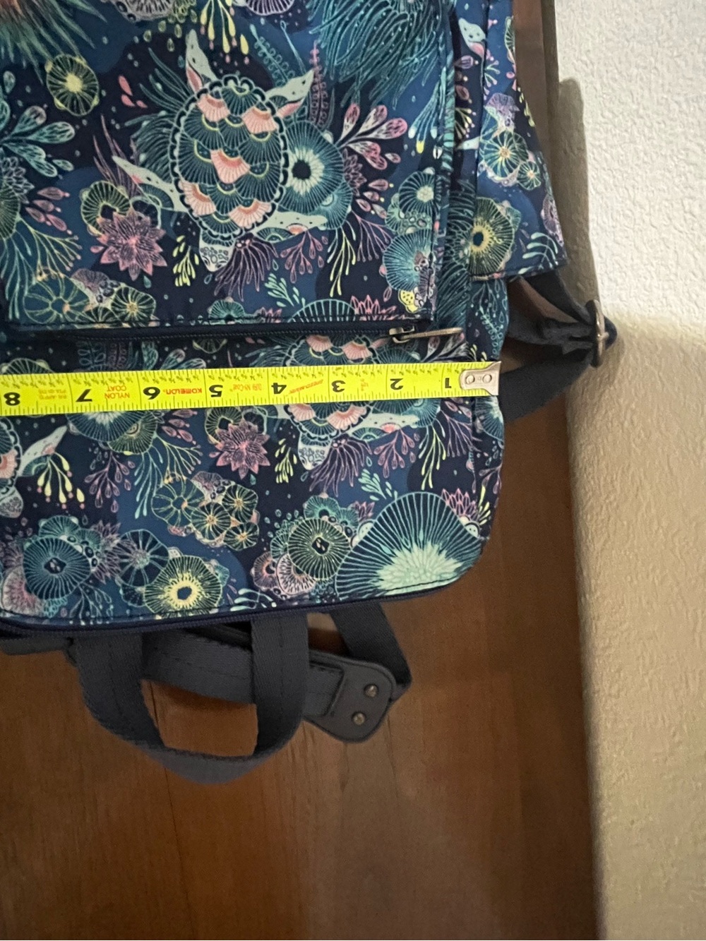 Sakroots Navy Floral Mini Backpack with Teal, Aqua & Lavender Accents - Picture 9 of 11